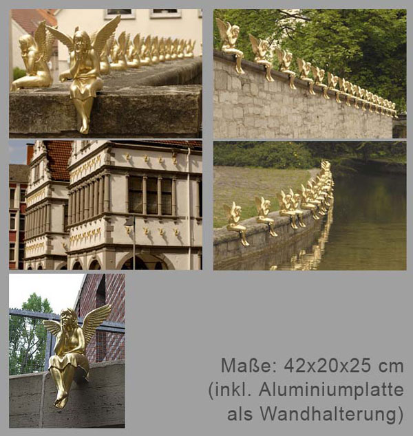 Bilder der Engel, an Gebuden installiert